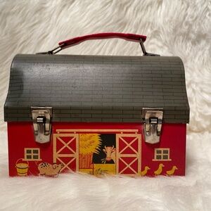 Vintage Red Barn Tin Lithograph Lunch box